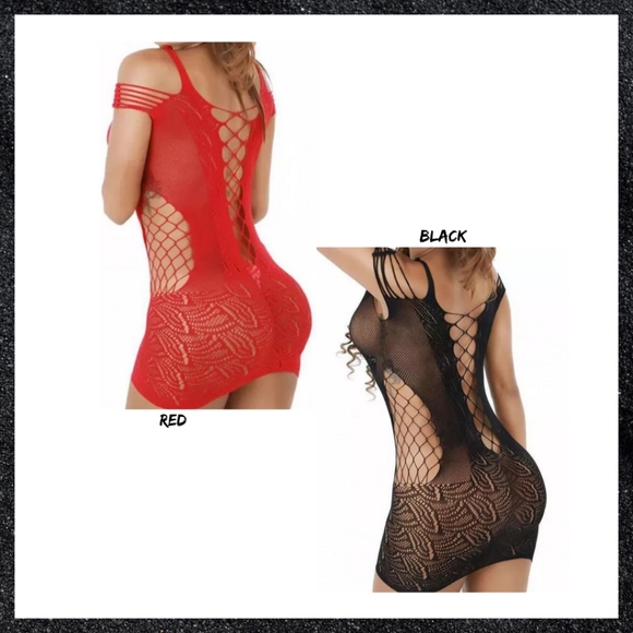 Black Fishnet Bodycon Babydoll Nightie - Picture 7 of 8